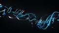 Glowing blue and black twisted wires 3D render