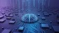 Glowing blue brain on a circuit board with falling binary code and purple light technology Royalty Free Stock Photo