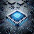 Glowing Blue C P U Microchip on Circuit Board processor Royalty Free Stock Photo