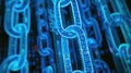 Glowing blue chain of binary links symbolizes data connection or blockchain tech. Dark backdrop. Ai Generated Royalty Free Stock Photo