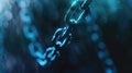 Glowing blue chain of binary links symbolizes data connection or blockchain tech. Dark backdrop. Ai Generated Royalty Free Stock Photo