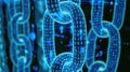 Glowing blue chain of binary links symbolizes data connection or blockchain tech. Dark backdrop. Ai Generated Royalty Free Stock Photo