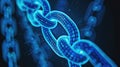 Glowing blue chain of binary links symbolizes data connection or blockchain tech. Dark backdrop. Ai Generated Royalty Free Stock Photo