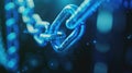 Glowing blue chain of binary links symbolizes data connection or blockchain tech. Dark backdrop. Ai Generated Royalty Free Stock Photo