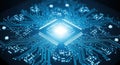 Glowing blue circuit board with central processor Royalty Free Stock Photo