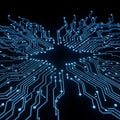 A glowing blue circuit pattern on a black background, resembling a microchip or electronic circuit Royalty Free Stock Photo