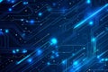 Glowing blue circuitry on dark background with bright connecting lines and patterns
