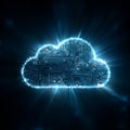 Glowing Blue Cloud Computing Icon With Digital Circuit Technology Royalty Free Stock Photo