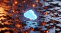 Glowing blue cloud icon symbolizing data storage and digital transformation technology Royalty Free Stock Photo