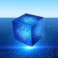 Futuristic Blue Data Processing Cube Royalty Free Stock Photo