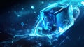 Glowing Blue Cube in Digital Space