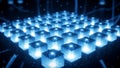 Glowing Blue Cubes Array Grid, Futuristic Technology Concept, Data Center, AI Network Royalty Free Stock Photo