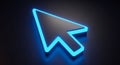 Glowing Blue Cursor Arrow on Dark Textured Background mouse pointer Royalty Free Stock Photo