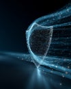 Glowing Blue Cybersecurity Shield with Flowing Data Streams on Dark Background Royalty Free Stock Photo