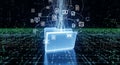 Glowing Blue Data Folder Transferring Digital Files on Network Royalty Free Stock Photo