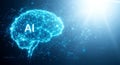 Glowing blue digital brain with ai text illuminates futuristic technology and artificial intelligence concepts Royalty Free Stock Photo