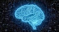 Glowing blue digital brain circuit on microchip background concept artificial intelligence machine learning neural network big Royalty Free Stock Photo
