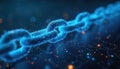 Glowing blue digital chain appears on dark background. Represents tech, network connection, data security. Futuristic background Royalty Free Stock Photo