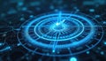 Glowing blue digital compass against tech grid. Navigation direction symbol. Modern electronic virtual positioning control cyber Royalty Free Stock Photo
