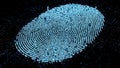 Glowing blue digital fingerprint composed of tiny particles illustrates futuristic biometric security and identity verification Royalty Free Stock Photo