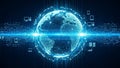 Glowing blue digital globe network with data streams and binary code representing global technology and connectivity Royalty Free Stock Photo