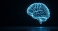 Glowing blue digital human brain with circuit board patterns and data particles, concept of artificial intelligence Royalty Free Stock Photo