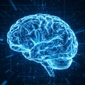 Glowing Blue Digital Human Brain Representing Artificial Intelligence Royalty Free Stock Photo