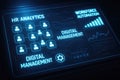Futuristic Digital Interface Showing HR Analytics, Workforce Automation, and Digital Management HR analytics Royalty Free Stock Photo