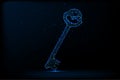 A glowing blue digital key rendered in a low-poly wireframe style, symbolizing cybersecurity and secure access Royalty Free Stock Photo