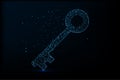 A glowing blue digital key rendered in a low-poly wireframe style, symbolizing cybersecurity and secure access Royalty Free Stock Photo