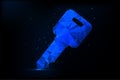 A glowing blue digital key rendered in a low-poly wireframe style, symbolizing cybersecurity and secure access Royalty Free Stock Photo