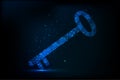 A glowing blue digital key rendered in a low-poly wireframe style, symbolizing cybersecurity and secure access Royalty Free Stock Photo