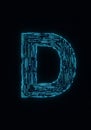 Glowing Blue Digital Letter D on Dark Background Royalty Free Stock Photo