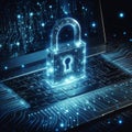 Cybersecurity Lock on Digital Circuit Board Royalty Free Stock Photo