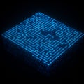 A glowing, blue, digital maze is displayed on a dark background. The structure is Royalty Free Stock Photo