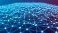 Glowing blue digital network grid with interconnected nodes and lines on a dark background Royalty Free Stock Photo
