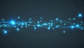 Glowing blue digital network with interconnected nodes and light streaks abstract Royalty Free Stock Photo