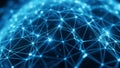 Glowing blue digital network of interconnected nodes and lines forming a spherical abstract structure Royalty Free Stock Photo