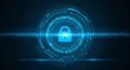 Glowing blue digital padlock with binary code and circular interface digital security data Royalty Free Stock Photo