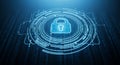 Glowing blue digital padlock icon on binary code background digital security cybersecurity Royalty Free Stock Photo