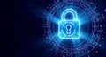 Glowing blue digital padlock symbolizing cybersecurity and data protection Royalty Free Stock Photo