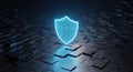 Digital cybersecurity shield icon with binary code representing data protection and online privacy measures Royalty Free Stock Photo
