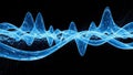Glowing blue digital sound wave patterns with data streams on black background Royalty Free Stock Photo