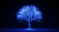 Glowing Blue Digital Tree of Data Binary Code on Dark Background Royalty Free Stock Photo