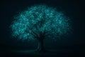 Glowing Blue Digital Tree Shining in Dark Night Environment Royalty Free Stock Photo