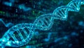 Glowing Blue DNA Double Helix with Binary Code Background Royalty Free Stock Photo