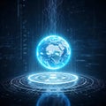 Glowing Earth hologram on futuristic digital interface with data streams globe technology Royalty Free Stock Photo