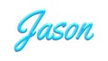 Glowing blue effect of name Jason on white background. Royalty Free Stock Photo