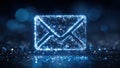 Glowing blue email icon with a digital background. Generative AI. Royalty Free Stock Photo