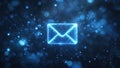 Glowing blue email icon with a digital background. Generative AI. Royalty Free Stock Photo